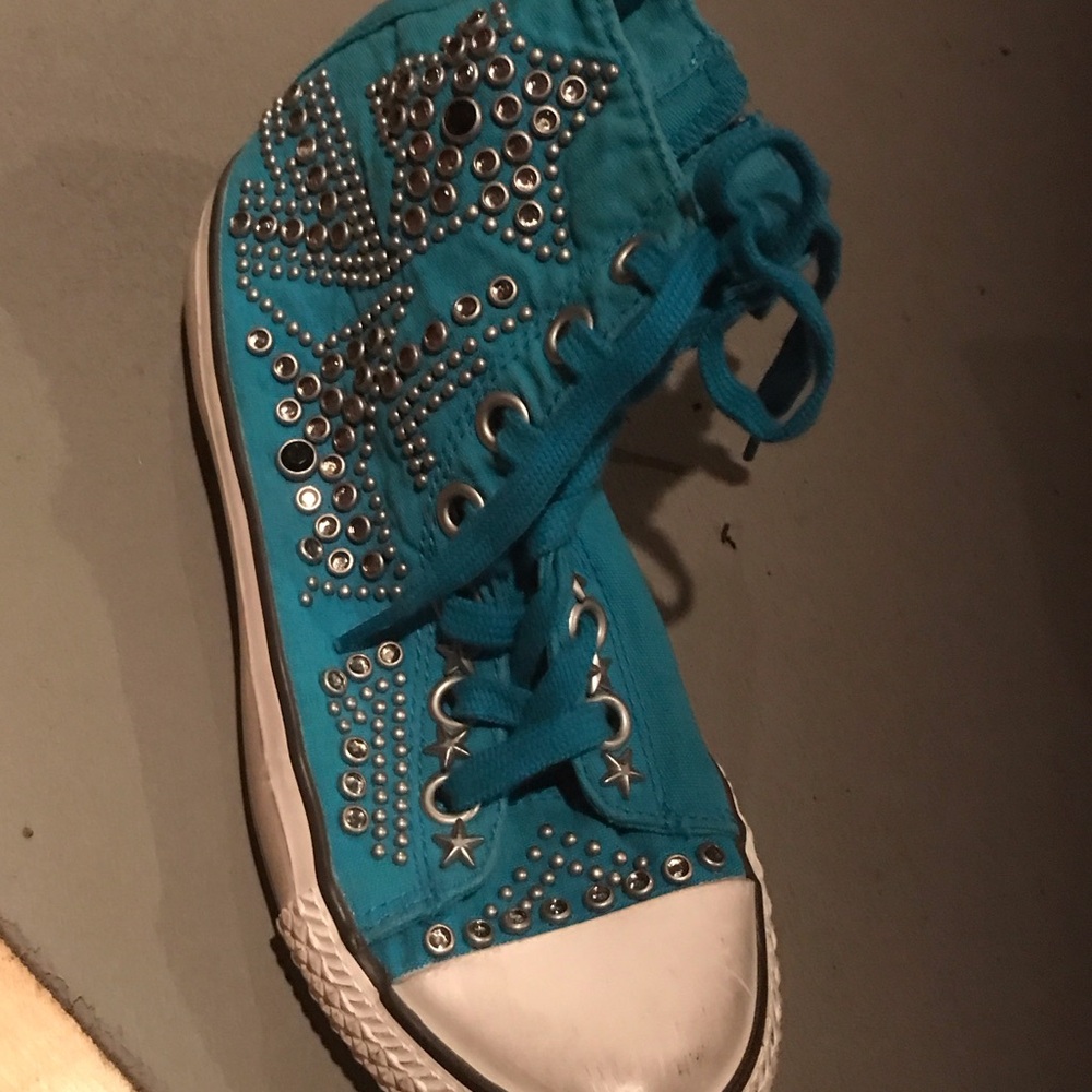 Ash Teal High-Top Sneakers with Studs - Picture 6 of 7